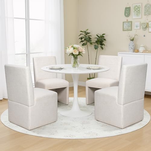 RNKSFX Beige Upholstered Dining Chairs Set of 6, Kitchen & Dining Room Ch...