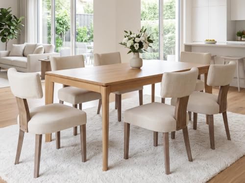 RIVOVA Mid Century Modern Dining Chairs Set of 4 Upholstered Linen Fabric Din...