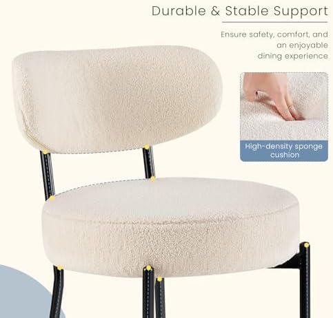 DUMOS Dining Chairs Set of 4, Mid Century Modern Chair Round Upholstered Curved Backrest, Kitchen Vanity Living Room Chairs with Black Metal Legs，Light Beige