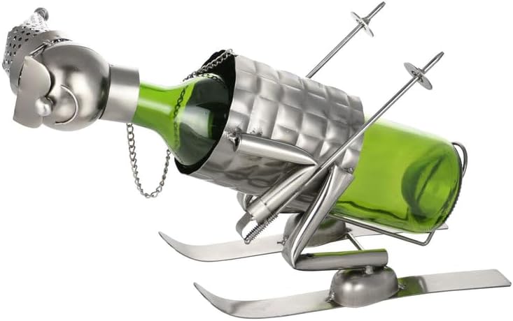 Skier Wine Bottle Holder – Handmade Metal Single Bottle Wine Rack for 750ml B...