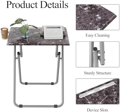 Folding TV Tray Table with Cup Holder, TV Dinner Table with Sturdy MDF Top, E...