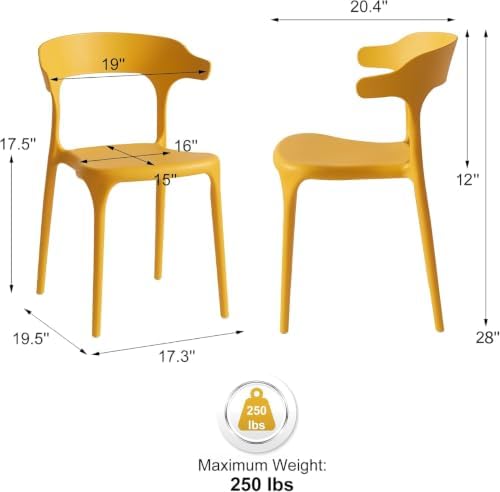 Modern Stackable Dining Chair Set, No Assembly, Plastic Chair, Patio Chair, S...