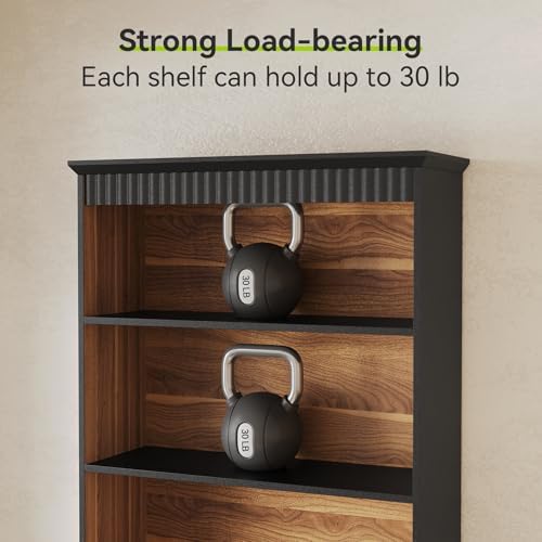 LITTLE TREE 72" Tall Black Bookcase with 2 Drawers, 5-Tier Bookshelf wit...