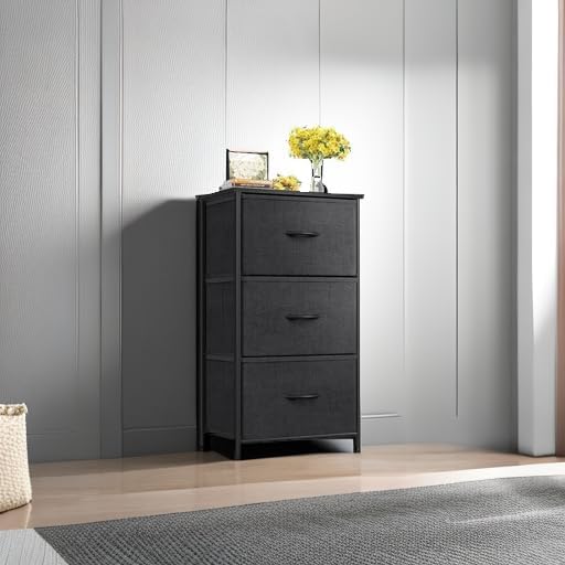 AODK Small Dresser for Bedroom Nightstand with 3 Storage Drawers, Black | Che...
