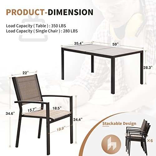 Devoko Patio Dining Set 7 Pieces Metal Outdoor Furniture (Brown)