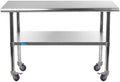 AmGood 48" Long x 36" Deep Stainless Steel Table with Casters