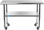 AmGood 48" Long x 36" Deep Stainless Steel Table with Casters