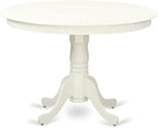 East West Furniture HLVA5-LWH-C 5 Piece Kitchen Table Set for 4 Includes a Round Dining Room Table with Pedestal and 4 Linen Fabric Upholstered Dining Chairs, 42x42 Inch, Linen White