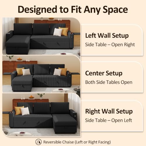 Ball & Cast 80" Sectional Sleeper Sofa Bed Pull Out Couches for Livi...