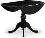 East West Furniture DLMZ3-AB6-50 3 Piece Dining Table Set Contains a Round Dining Room Table with Dropleaf and 2 Dark Gotham Grey Linen Fabric Upholstered Chairs, 42x42 Inch, Wirebrushed Black