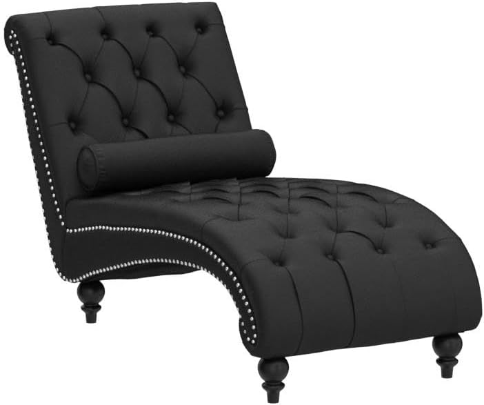 Black Velvet Chaise Lounge Indoor with Toss Pillow, Modern Pink Chaise Lounge...