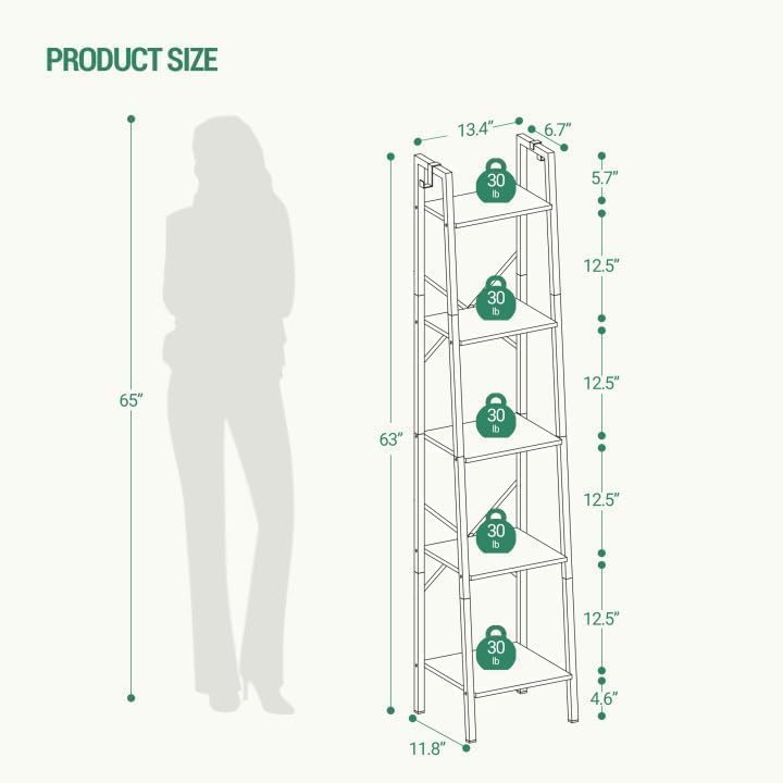 Hzuaneri Ladder Shelf, Bookshelf, Freestanding Corner Storage Shelf