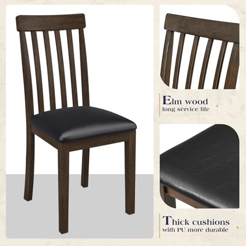 LUXOAK 7-Piece Wood Dining Table Set with Faux Marble Tabletop, Dark Brown
