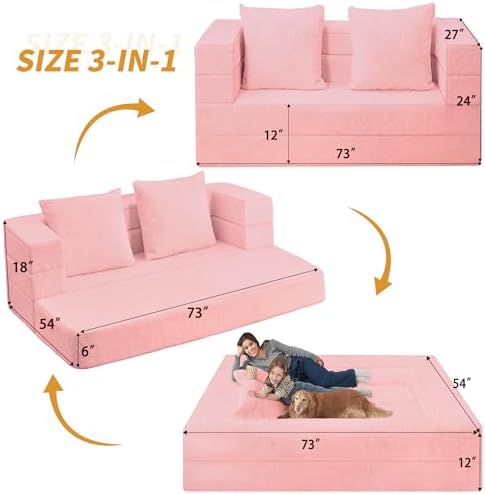 Futon Sofa Bed with Pillow, 3-in-1 Sleeper Sofa Bed with Removable Cover | Co...