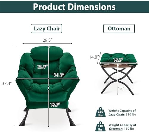 Youtanic Lazy Chair with Folding Ottoman, Accent Chair Velvet Upholstered wit...