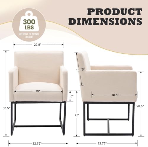 HNY Mid Century Modern Upholstered Dining Chairs with Arms Set of 6, Linen Ac...