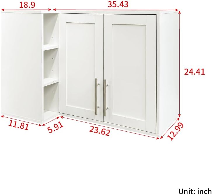 L Shape Wall Mounted Storage Cabinet, White Floating Sideboard Buffet Cabinet...