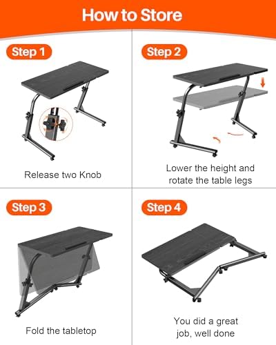 Adjustable Folding TV Tray Table, Mobile TV Dinner Tray for Eating on Couch