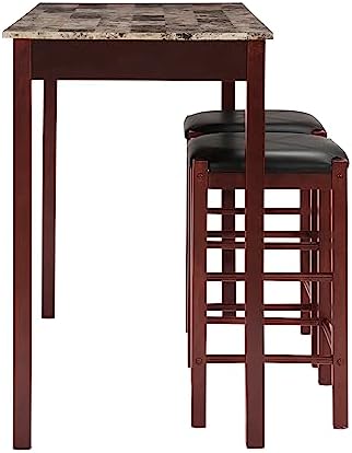 Linon Brown 3-Piece Table Faux Marble Tavern Set, 42" w x 22.25" d ...