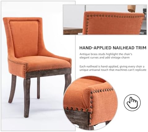 Modern Dining Chairs Set of 4, Fabric Upholstered High Back Chairs with Nailh...