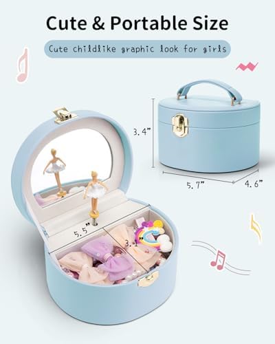 VLANDO Musical Jewelry Box for Girls, Arc Design with Spinning Ballerina | Large Compartment for Small Treasures, Plays Canon Melody, Built-In Mirror and Soft Carry Handle, Birthday Christmas Gift