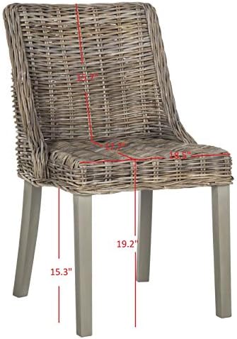 Safavieh Home Collection Caprice Grey 18-inch Wicker Dining Chair with Leathe...