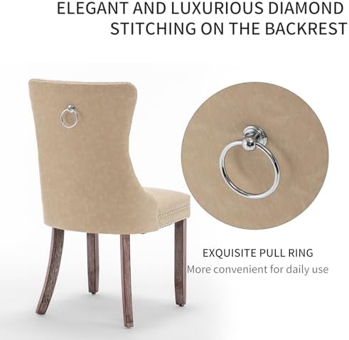 Leather Dining Chairs Set of 6, Upholstered Dining Room Chairs with Nailhead ...