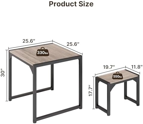 Gizoon Square Dining Table Set for 2, Kitchen Table with 2 Benches Grey