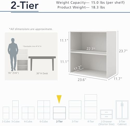 Homes: Inside + Out Apexa 2-Tier Cube Storage Organizer Shelves, Stackable Wo...