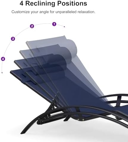 PURPLE LEAF Pool Lounge Chaise Set of 3 Outdoor Lounger Chair, Navy Blue | 2 ...