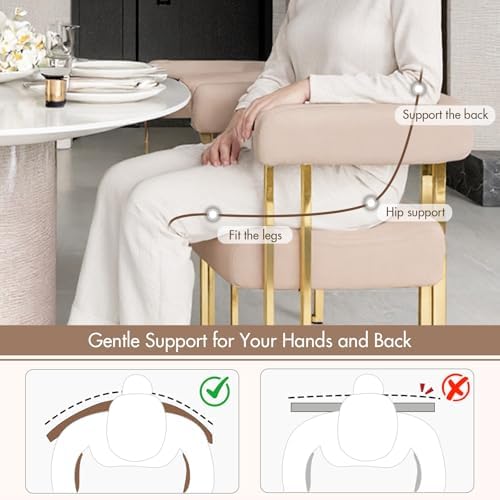 Hyfirm Velvet Dining Chairs Set of 6, Khaki Upholstered Barrel Armchairs with...