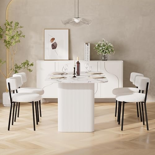 Boucle Dining Chairs Set of 6, Modern Round Upholstered Dining Chairs, Curved...