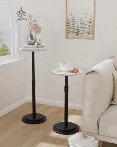 Round End Table, Height Adjustable Vintage Drink Stand, White | Vintage Moder...