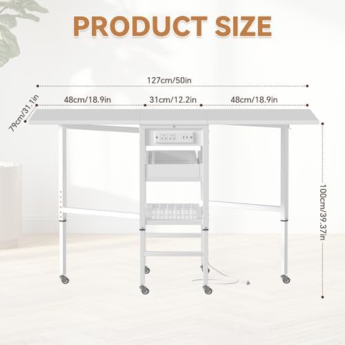 PAKASEPT Height Adjustable Sewing Cutting Table with Charging Station, Foldin...