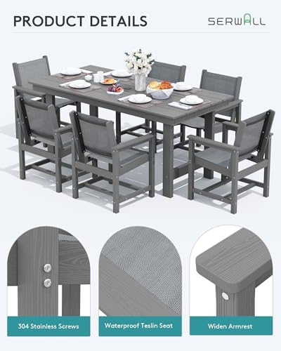 SERWALL 5 Pcs HDPE Patio Dining Set, HDPE Dining Set for 4, Gray