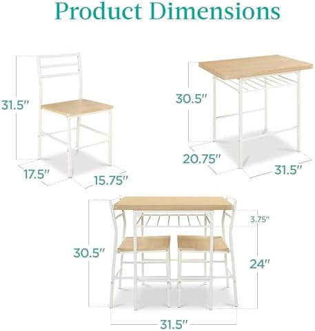 Best Choice Products 3-Piece Modern Dining Set, Space Saving Dinette for Kitc...