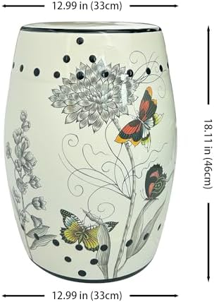 Hand-Painted Floral Bird Ceramic Drum Stool - Oriental Artistry Storage Ottom...