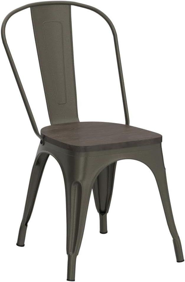 Yaheetech Metal Dining Chairs Set of 4, Industrial Stackable Kitchen Chairs with Wood Top Seat for Dining Room/Restaurant/Bistro/Patio, Indoor & Outdoor Use, Gun Metal