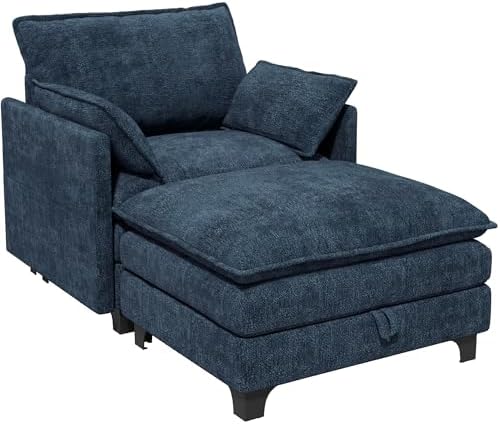 Accent Sofa Chair with Storage Ottoman, Cloud Sigle Couch with Side Pocket fo...