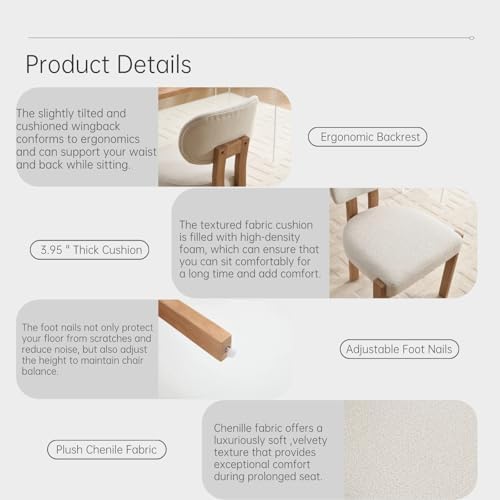 Modern 5-Piece Dining Table Set with 4 Chairs,Oak Round MDF Dining Table, Bei...
