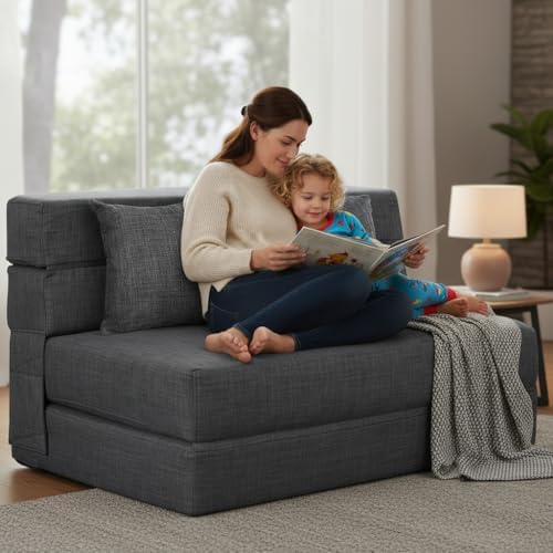 Nigoone Queen Size Folding Sofa Couch Memory Foam with 2 Pillows Sleeper Chai...
