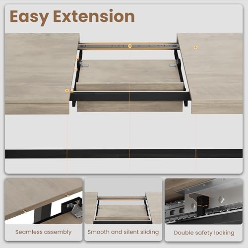 GarveeHome 63-83" Extendable Dining Table, Industrial Rectangular Dining...
