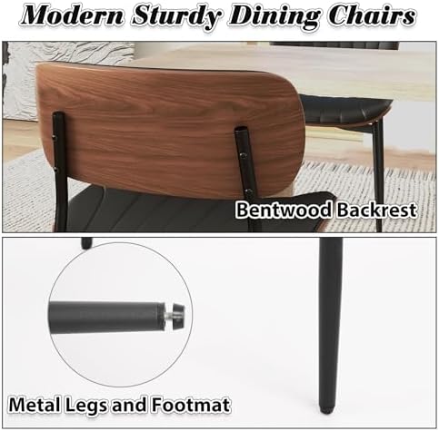 HENGJIANYI Bentwood Dining Chairs Set of 2, Modern PU Leather Dining Room Cha...