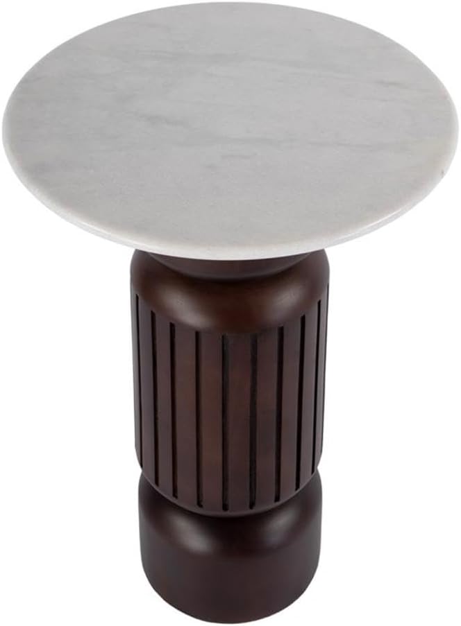 Pemberly Row Set of 2 Marble and Wood Side Tables in White/Light Beige