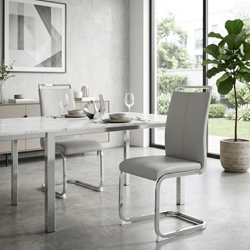 gopop Dining Chairs Set of 6, Faux Leather with Plated Chrome Metal Frame, Mo...