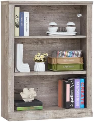 RWYHG 43" Grey Bookshelf, 3 Tier Farmhouse Small Wooden Bookcase