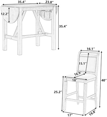 Harper & Bright Designs 3 Piece Counter Height Kitchen Dining Set with Dr...