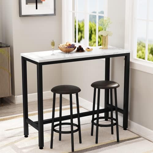 AWQM 47.2" Bar Table Set of 2,Faux Marble Pub Height Table and Chairs Se...