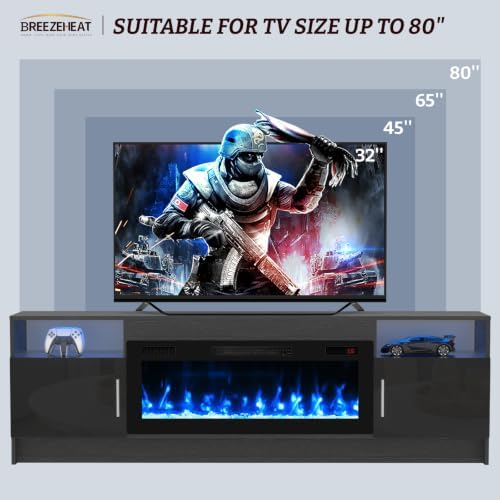 BREEZEHEAT Electric Fireplace TV Stand with 36 inch Fireplace Up to 80" ...