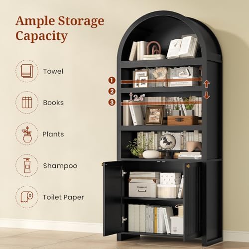 81" Tall Arched Cabinets,Bookcase with storage,Mid-Century Modern 6-Tier...